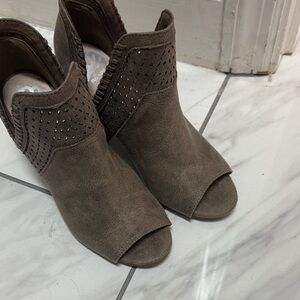 Fergalicious Taupe Peep-Toe Ankle Booties
